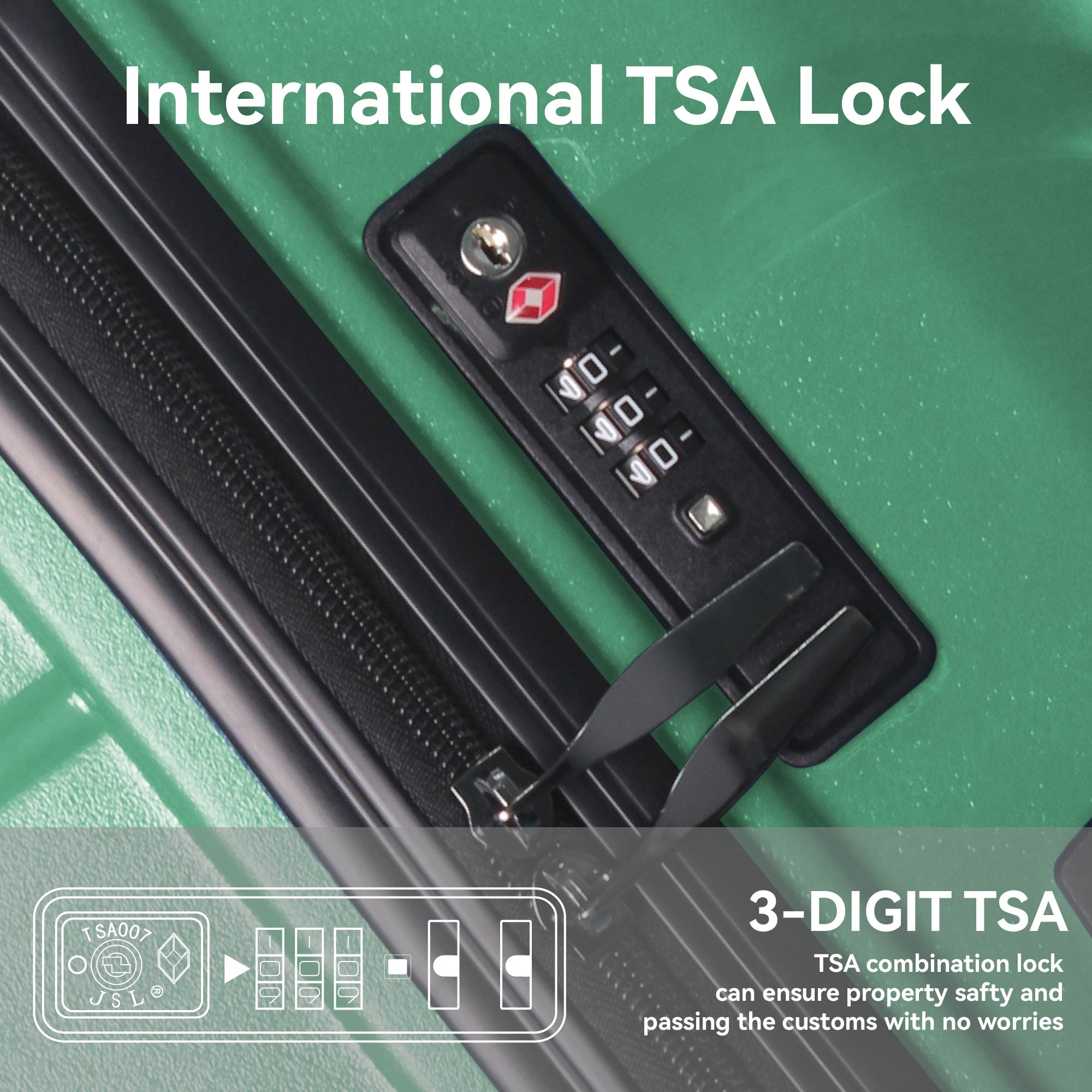 3-Piece Luggage Sets (20", 24", 28"), Suitcase With Wheels, Hardside Suitcase With Four Spinner Wheels And Scratch-Resistant Surface, Green_voghion.com